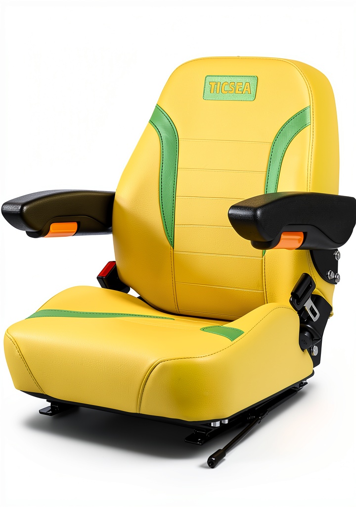 TICSEA yellow tractor seat installed on a skid steer