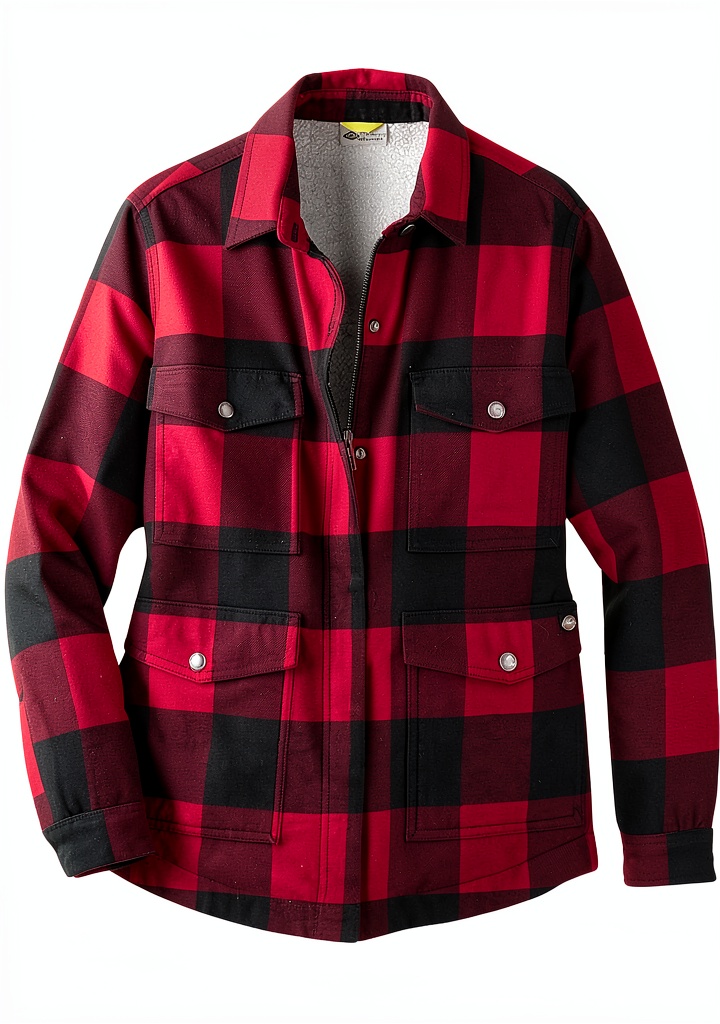 Dickies Womens Sherpa Lined Flannel Chore Coat in English Red/Black Buffalo Plaid