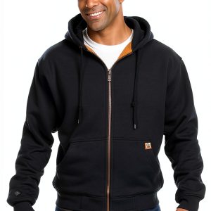 Mens Hooded Fleece Jacket Dri Duck Traders 7033 Black-0